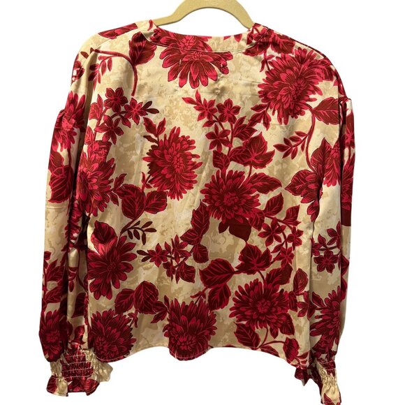 Cupid Red & Cream Floral Long Sleeve Blouse Sz M blouse. NWOT - Picture 9 of 12
